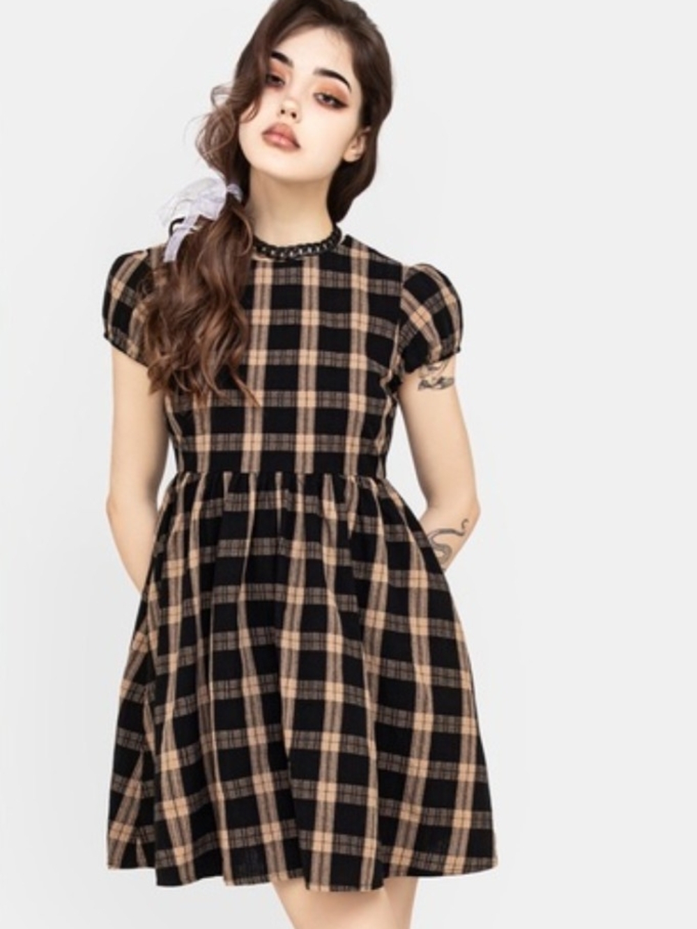 Disturbia Backspace Check Mini Skater Dress - Picture 2 of 4